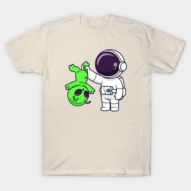 Cute Astronaut Catch Alien Cartoon T-Shirt by Catalyst Labs